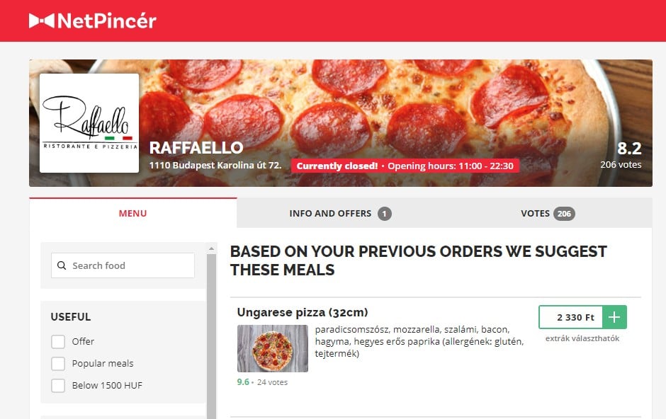 Ett enkelt sätt att beställa mat / pizza online i Budapest
